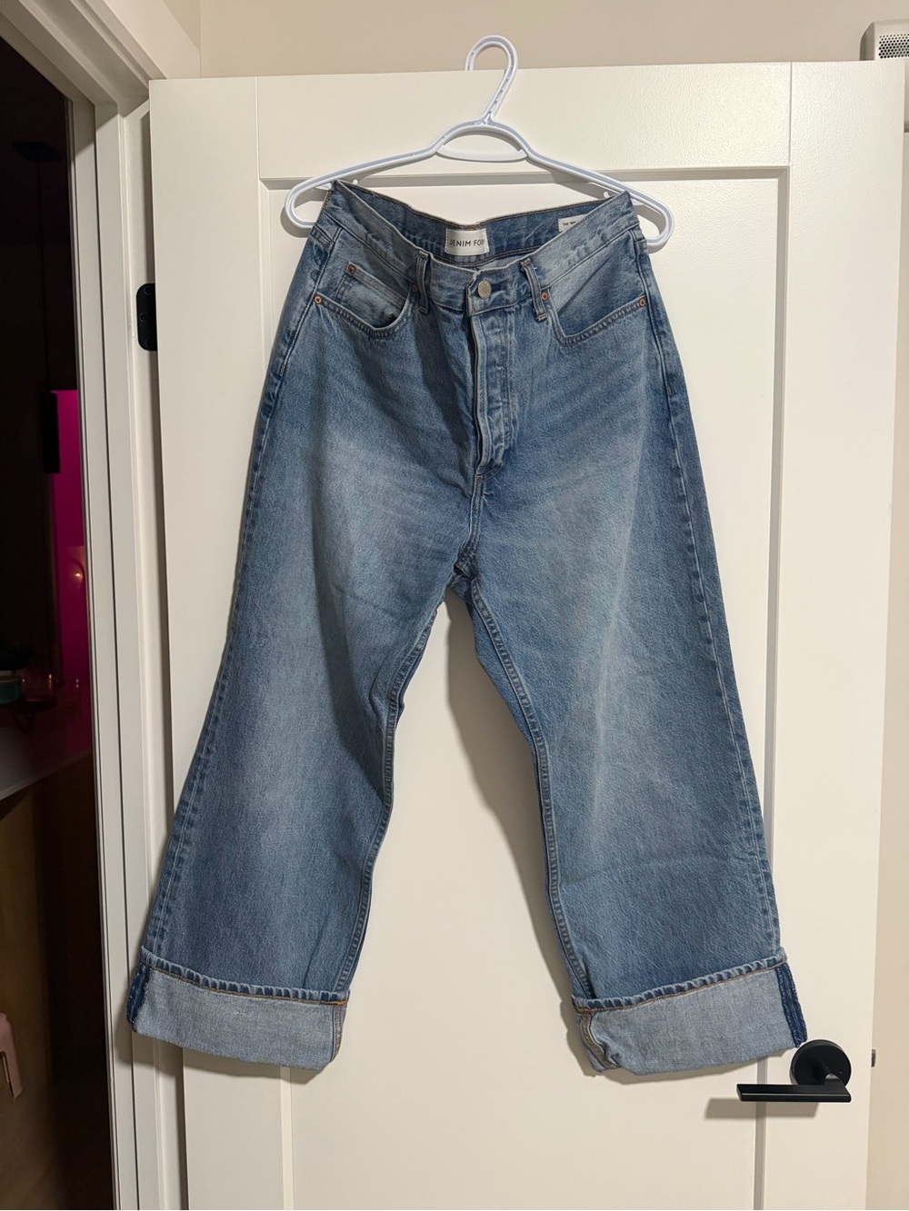 Denim Forum Light Blue Cropped Wide-Leg Jeans